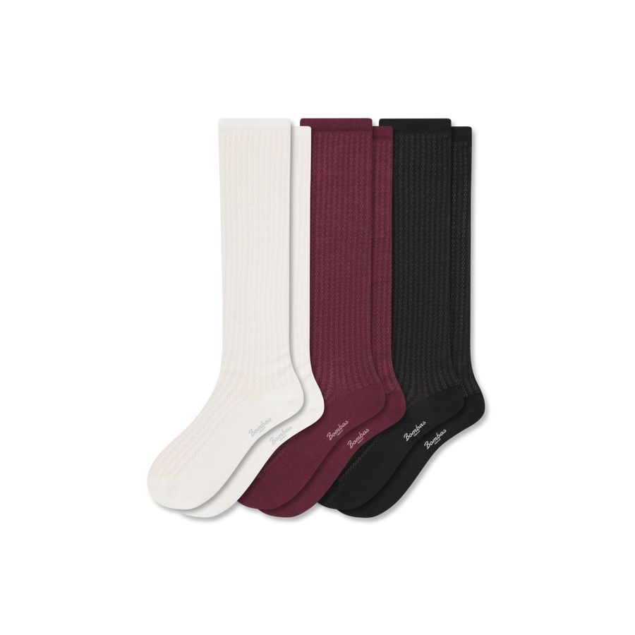 Women's Pointelle Knee High Sock 3-Pack - Cozy Travel Move