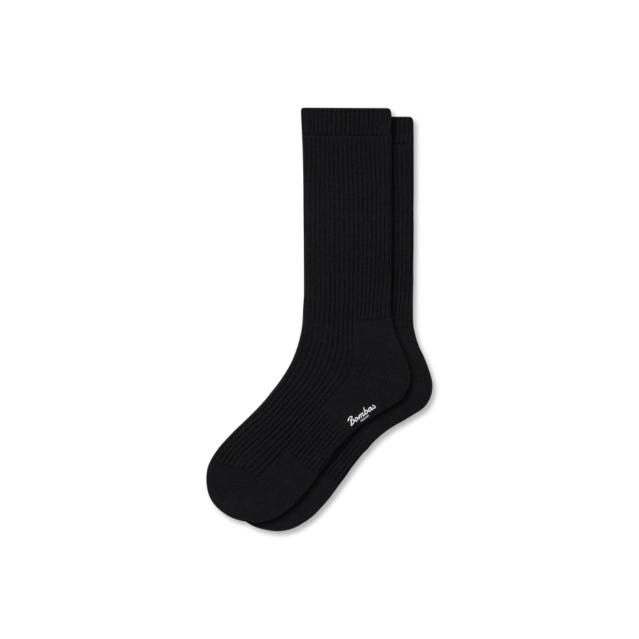 Men's Merino Cashmere Blend Fine Rib Calf Socks - Active Crew Comfort