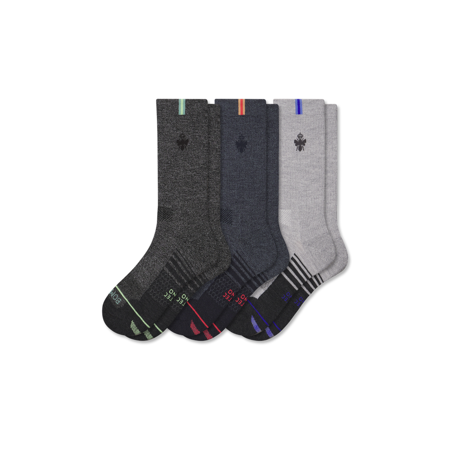 Men's Merino Wool Blend Run Calf Sock 3-Pack - Trail Travel Support