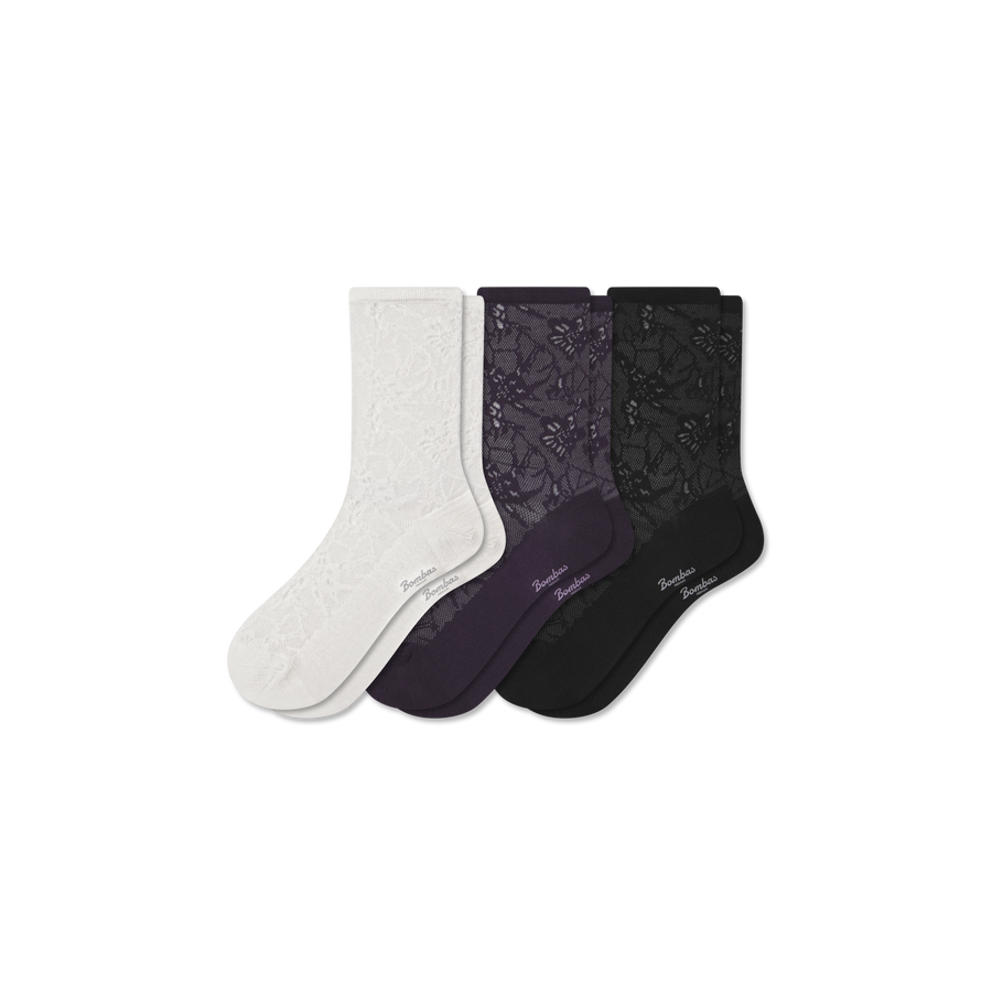 Women’s Floral Lace Half Calf Sock 3-Pack - Comfort No Show Move