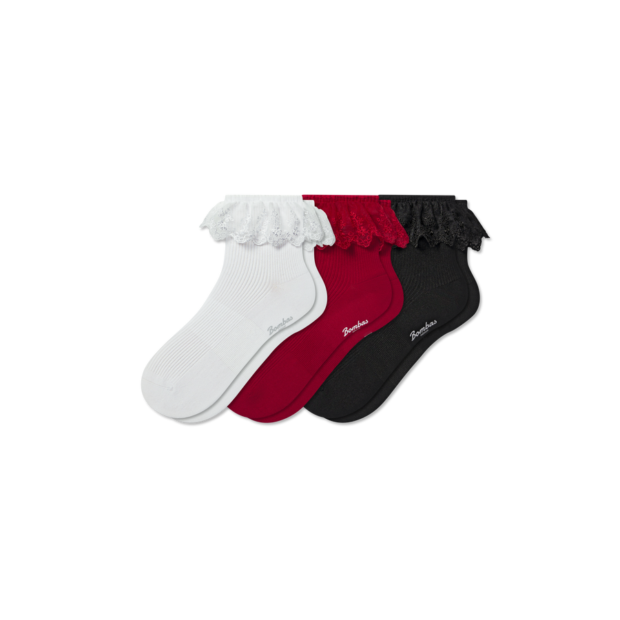 Women’s Ruffle Lace Quarter Sock 3-Pack - Daily Court Rotation