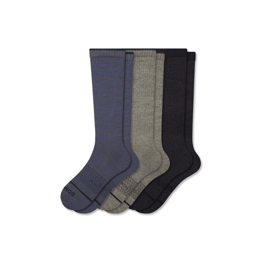 Men's Merino Wool Blend Everyday Compression Knee High Socks 3-Pack (15-20mmHg) - Steady Stride Support