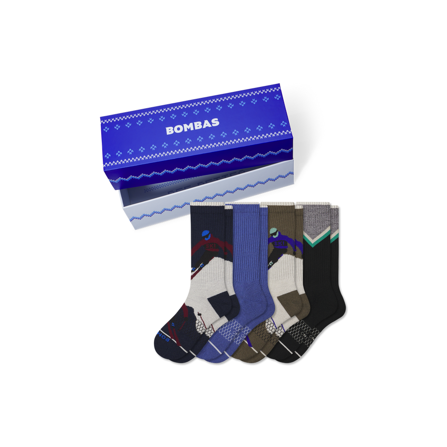 Men's Merino Wool Blend Calf Sock 4-Pack Gift Box - Outdoor Hike Storage