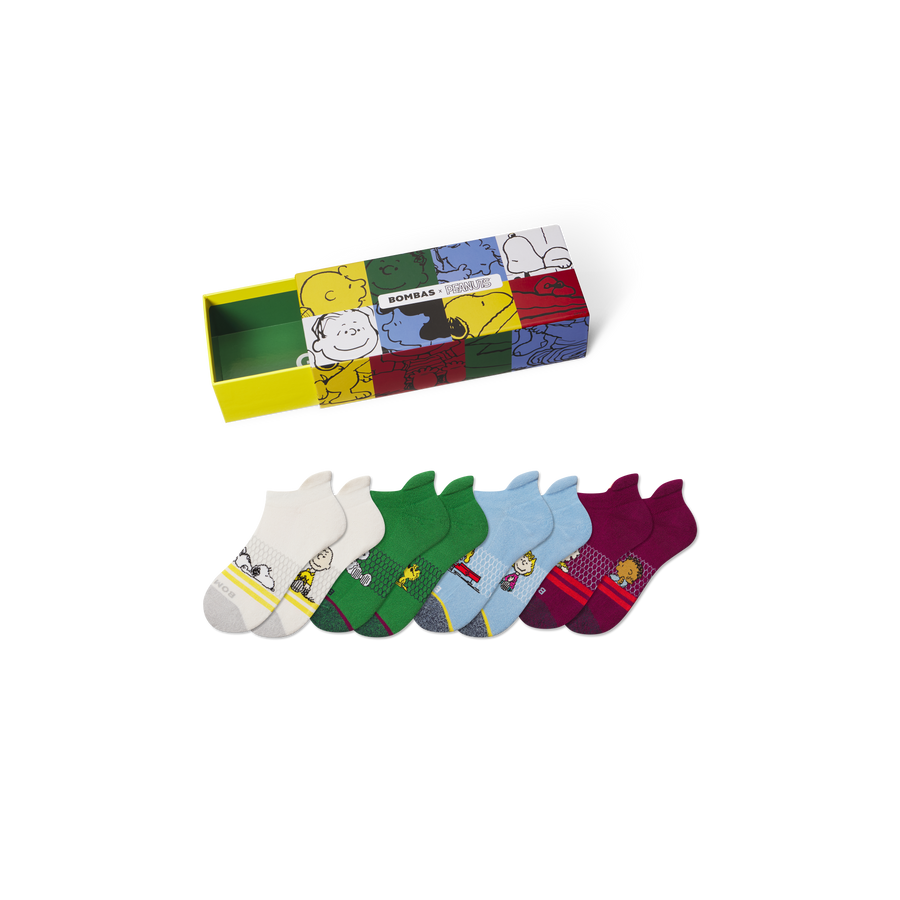 Peanuts x Bombas: Youth Ankle Sock 4-Pack Gift Box - Carry Utility Wrap