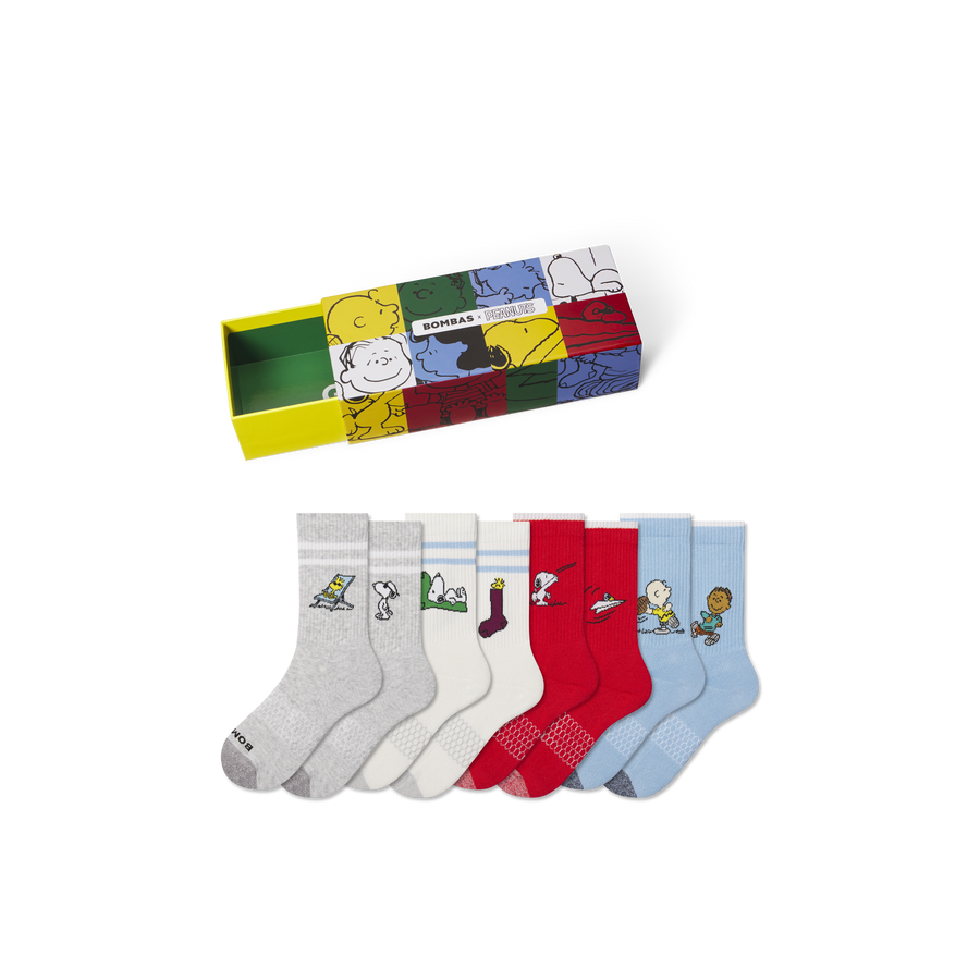 Peanuts x Bombas: Youth Calf Sock 4-Pack Gift Box - Weekend Drawer Pack