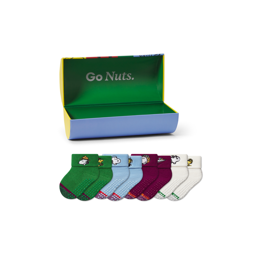 Peanuts x Bombas: Baby Gripper Calf Sock 4-Pack Gift Box (6-12 Months) - Easy Travel Wrap