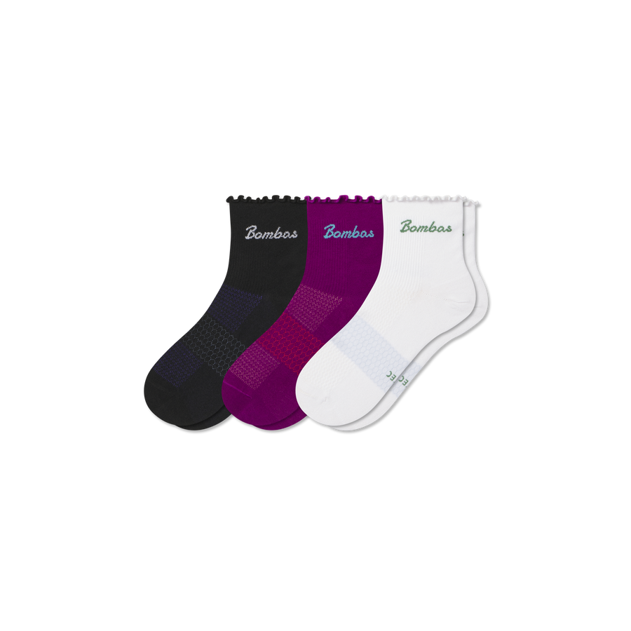 Women’s UltraLite Ruffle Sport Quarter Sock 3-Pack - Smooth Office Cushion