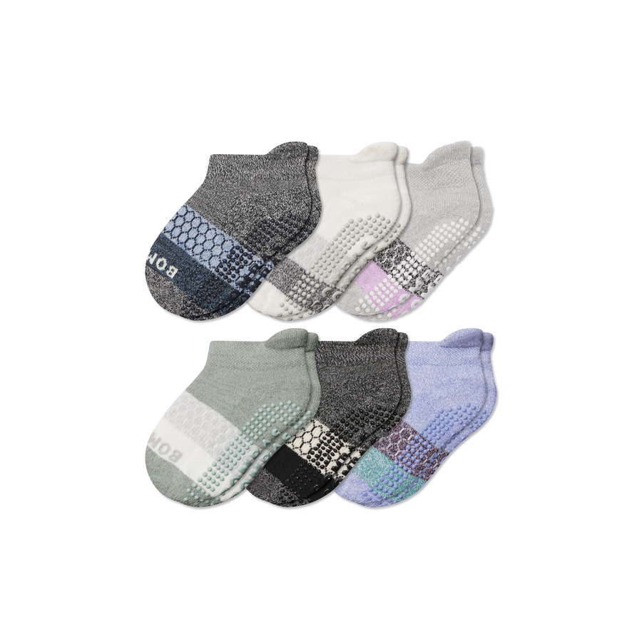 Toddler Tri-Block Gripper Ankle Sock 6-Pack - Smooth Lounge Support