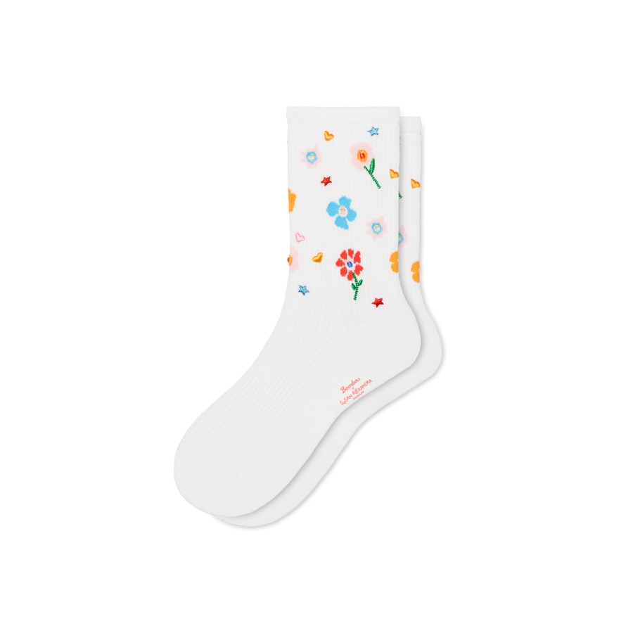 Bombas x Susan Alexandra Floral Embroidered Half Calf Socks - Run Travel Wear