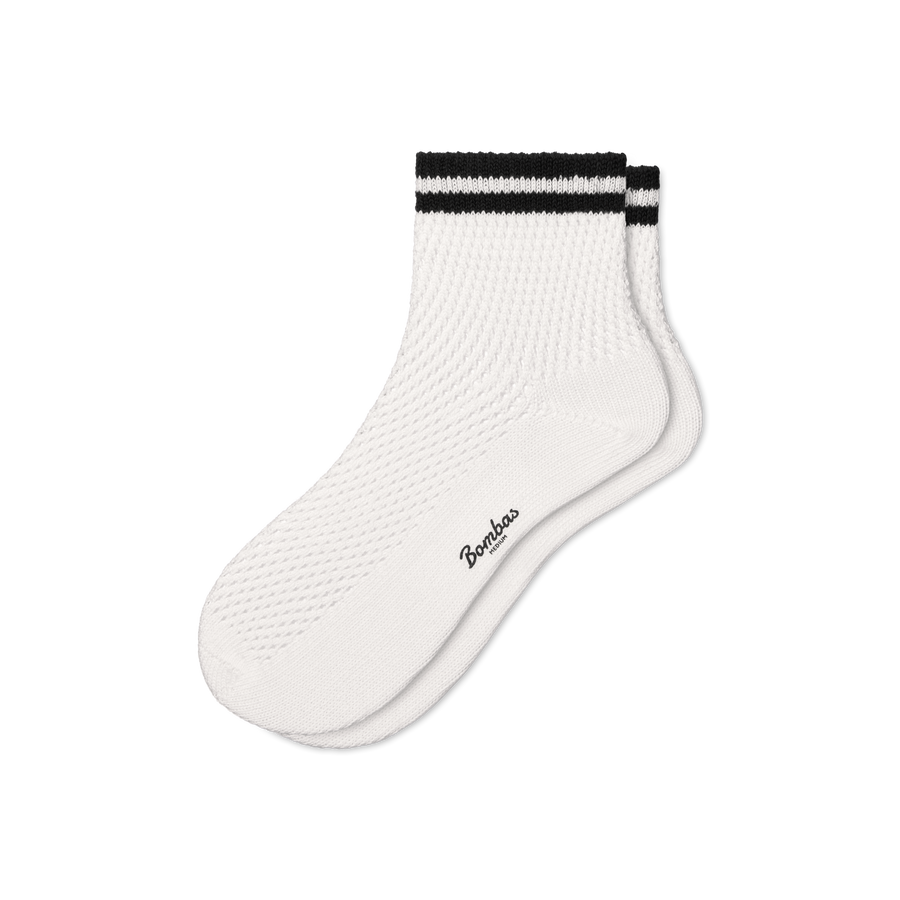 Women's Vintage Stripes Open Knit Quarter Socks - Breathable Court Wear