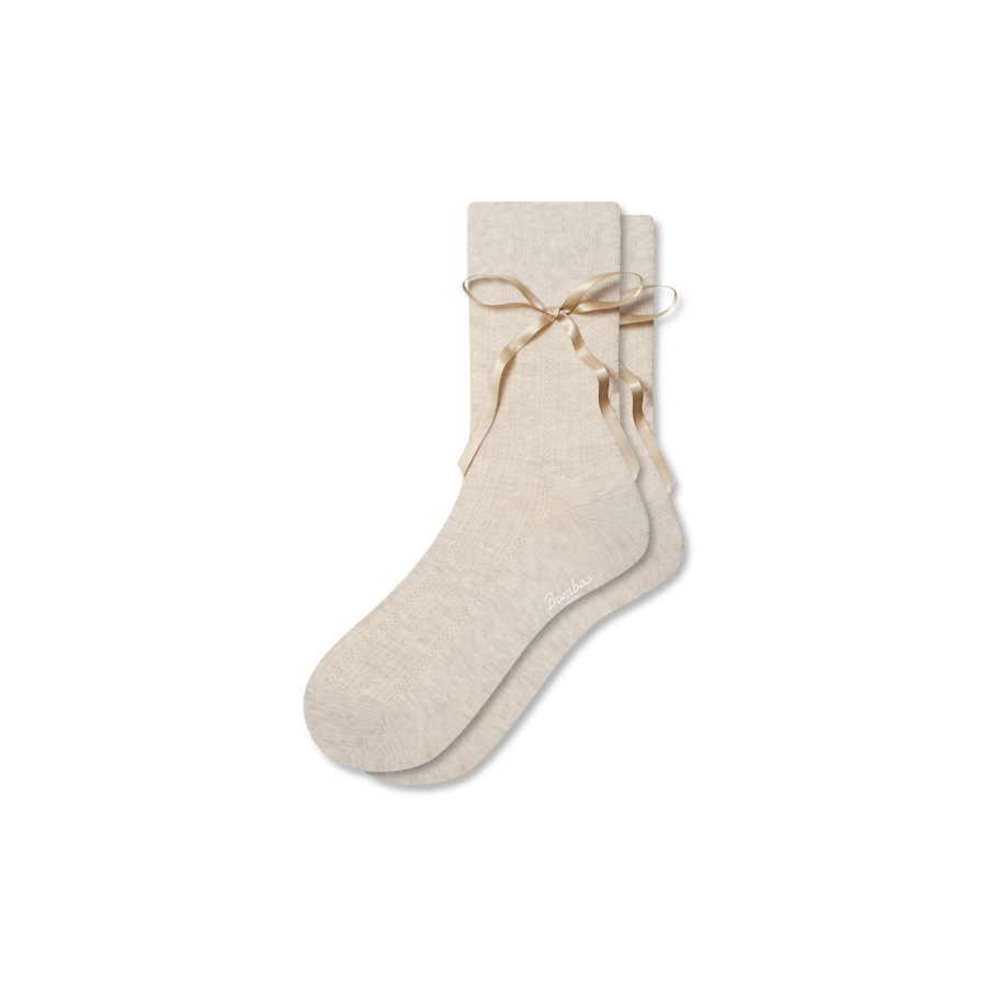 Women’s Pointelle Bow Half Calf Socks - Fresh Run Cushion