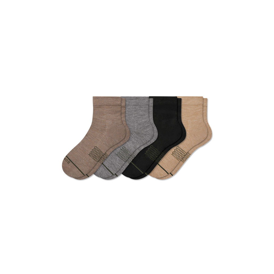 Women's Merino Wool Blend Modern Rib Quarter Sock 4-Pack - Easy Crew Rotation