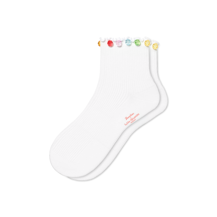 Bombas x Susan Alexandra Embellished Ruffle Rib Quarter Socks - Outdoor Crew Pair