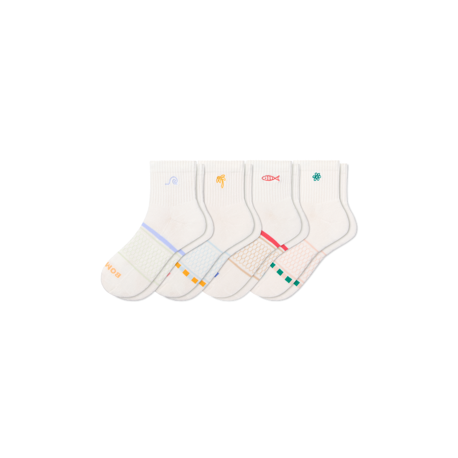 Women's Beach Day Embroidered Quarter Sock 4-Pack - Fresh Run Comfort