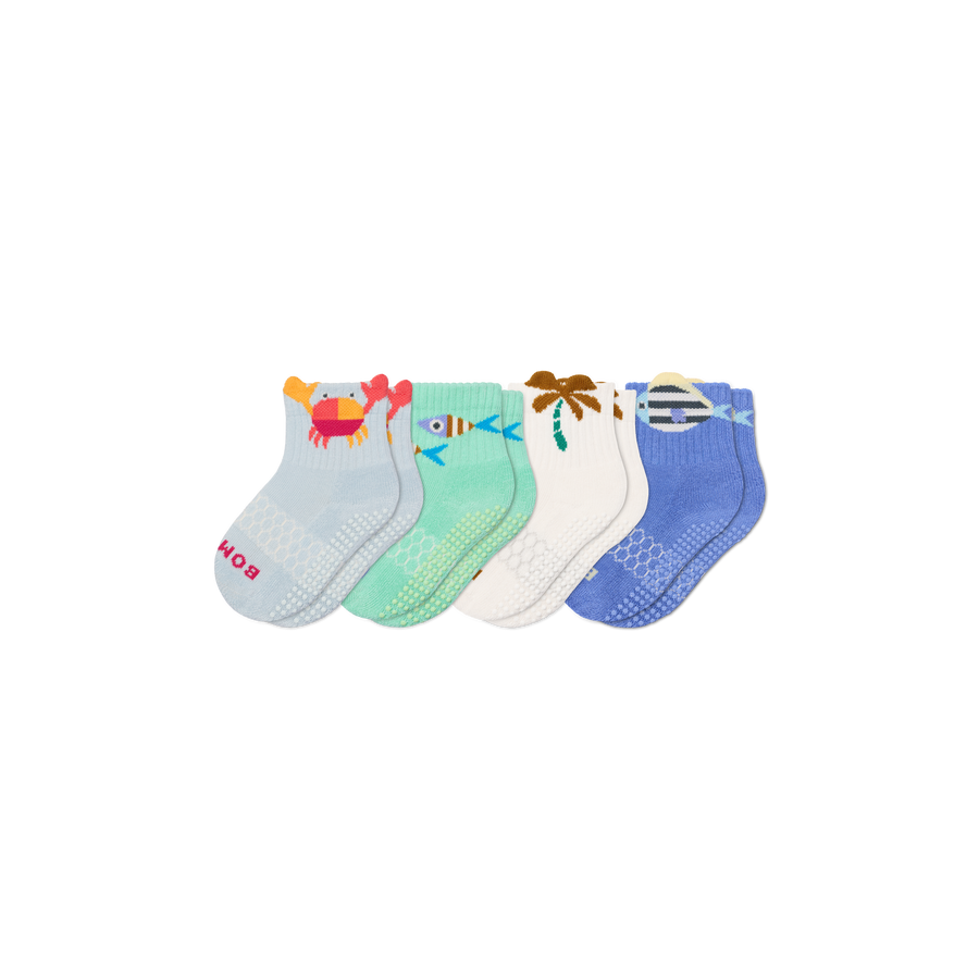 Toddler Seaside Gripper Calf Sock 4-Pack - Trail Cushion