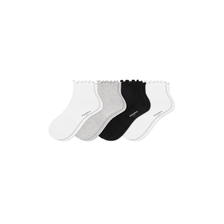 Youth Ruffle Rib Quarter Sock 4-Pack - Smooth Home Fit