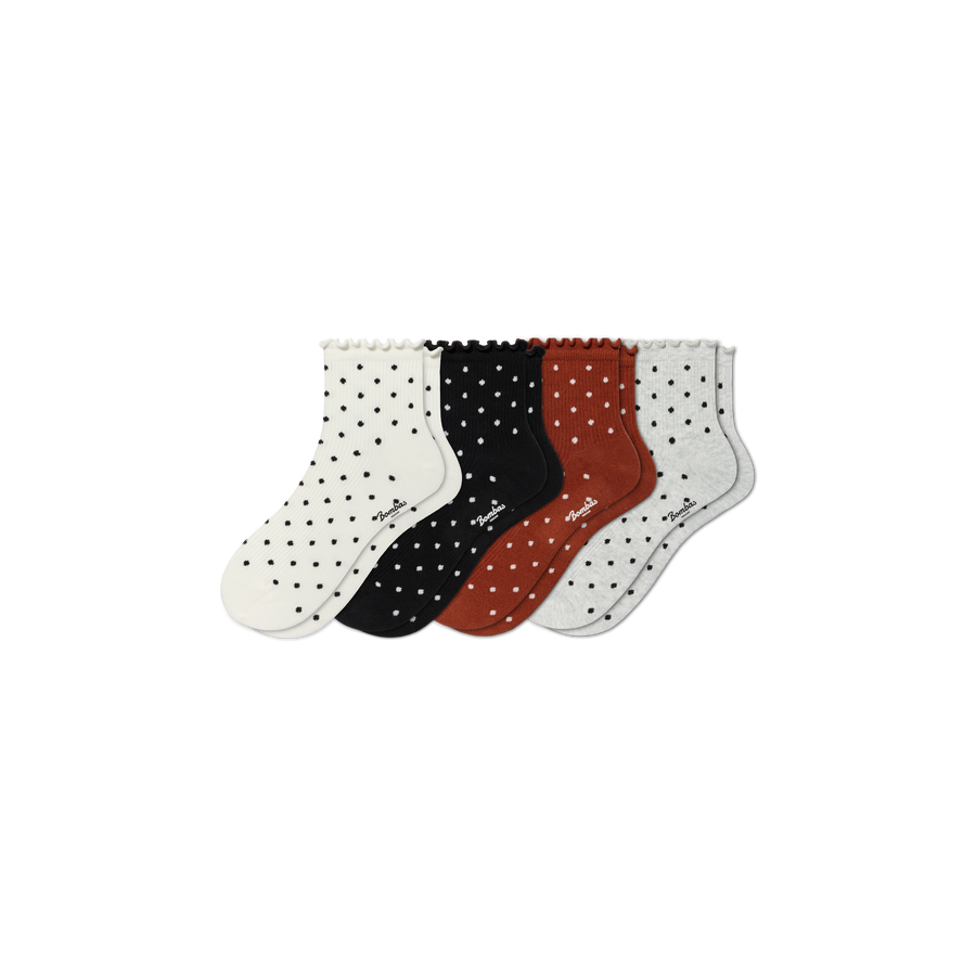 Women's Ruffle Rib Quarter Sock 4-Pack - Daily No Show Comfort