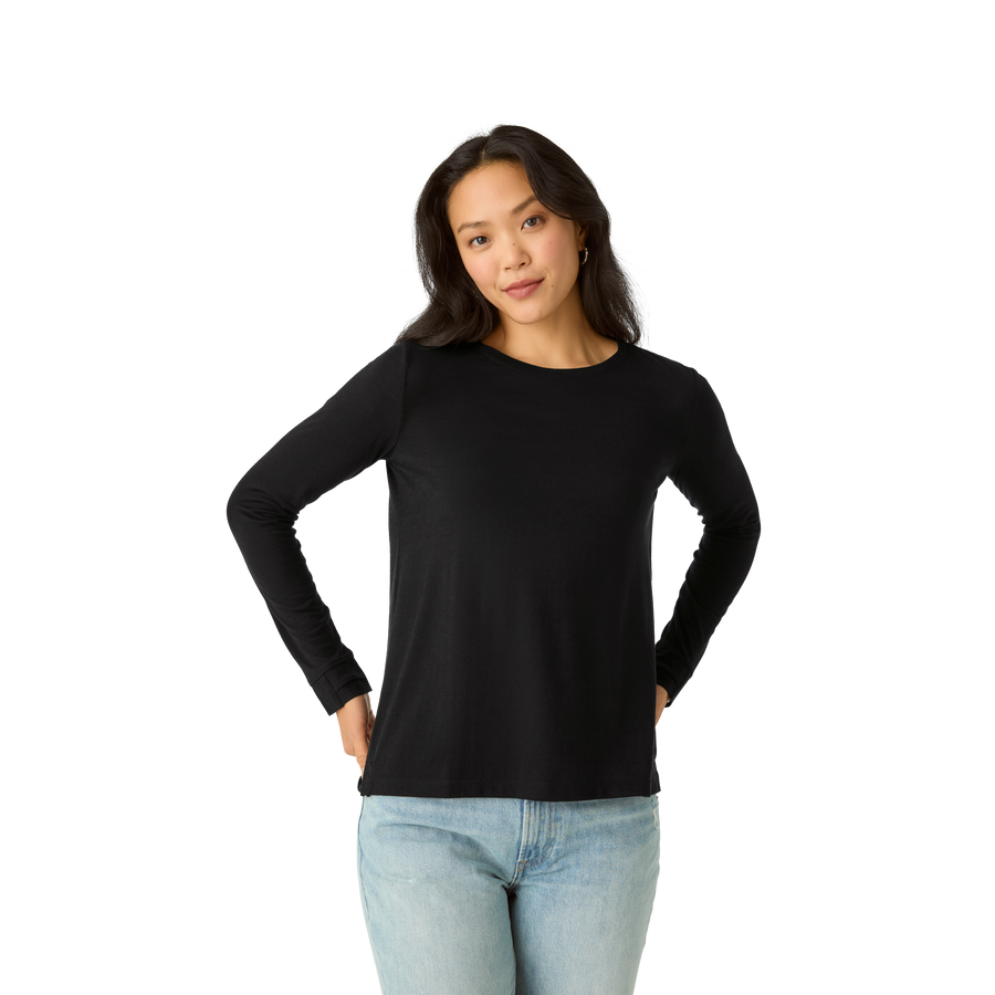 Women's Merino Wool Blend Crew Neck Long Sleeve T-Shirt - Strong Stride Control