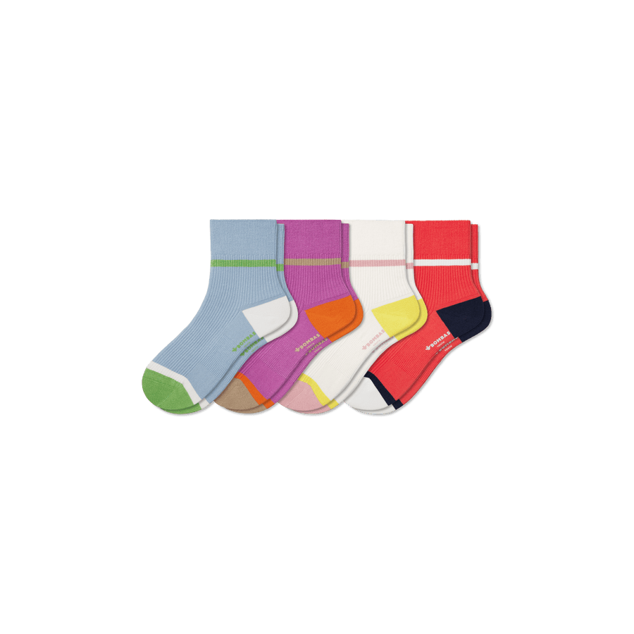 Youth Lightweight Ribbed Quarter Sock 4-Pack - Studio Run Comfort