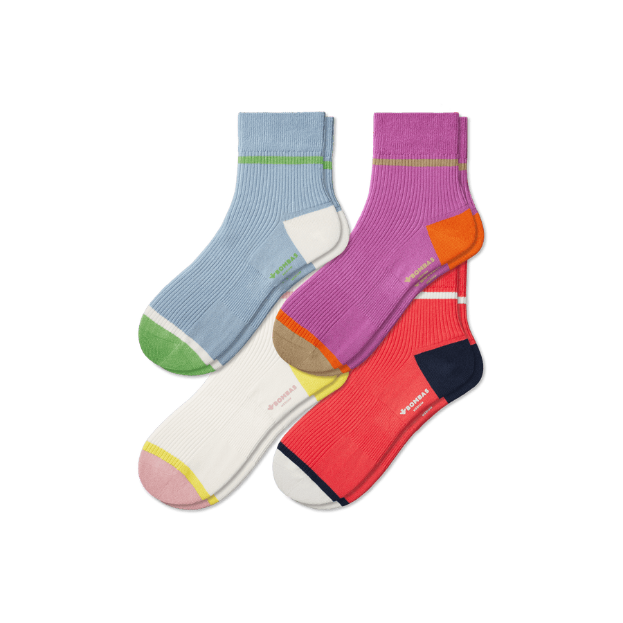 Women's Lightweight Ribbed Quarter Sock 4-Pack - Active Low Cut Cushion