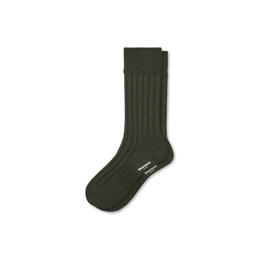 Men's Merino Cashmere Blend Rib Calf Socks - Daily No Show Step