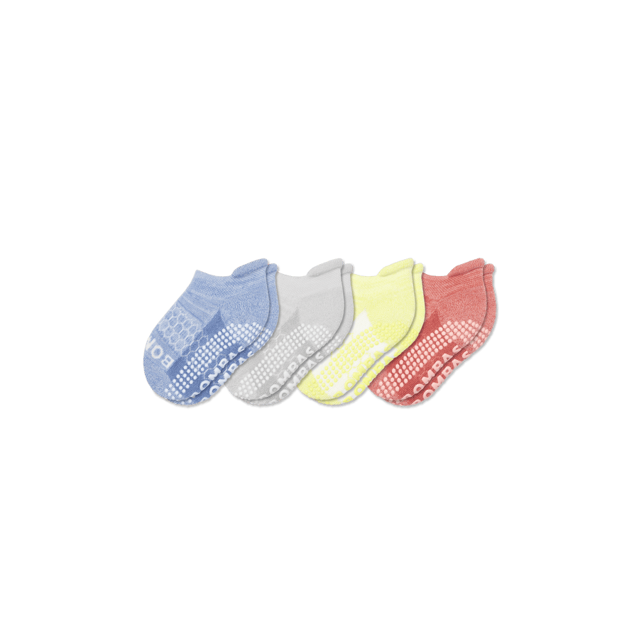Toddler Two Tone Gripper Ankle Sock 4-Pack - Soft Low Cut Support