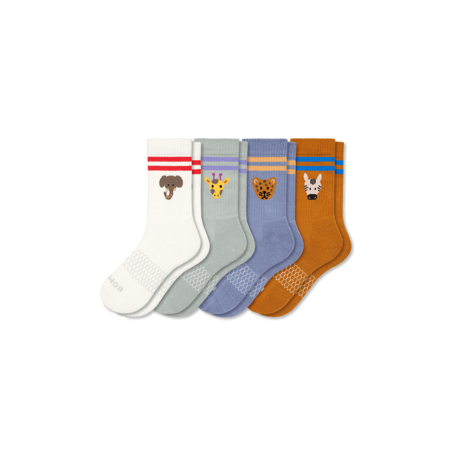 Youth Safari Stripe Calf Sock 4-Pack - Breathable Trail Comfort
