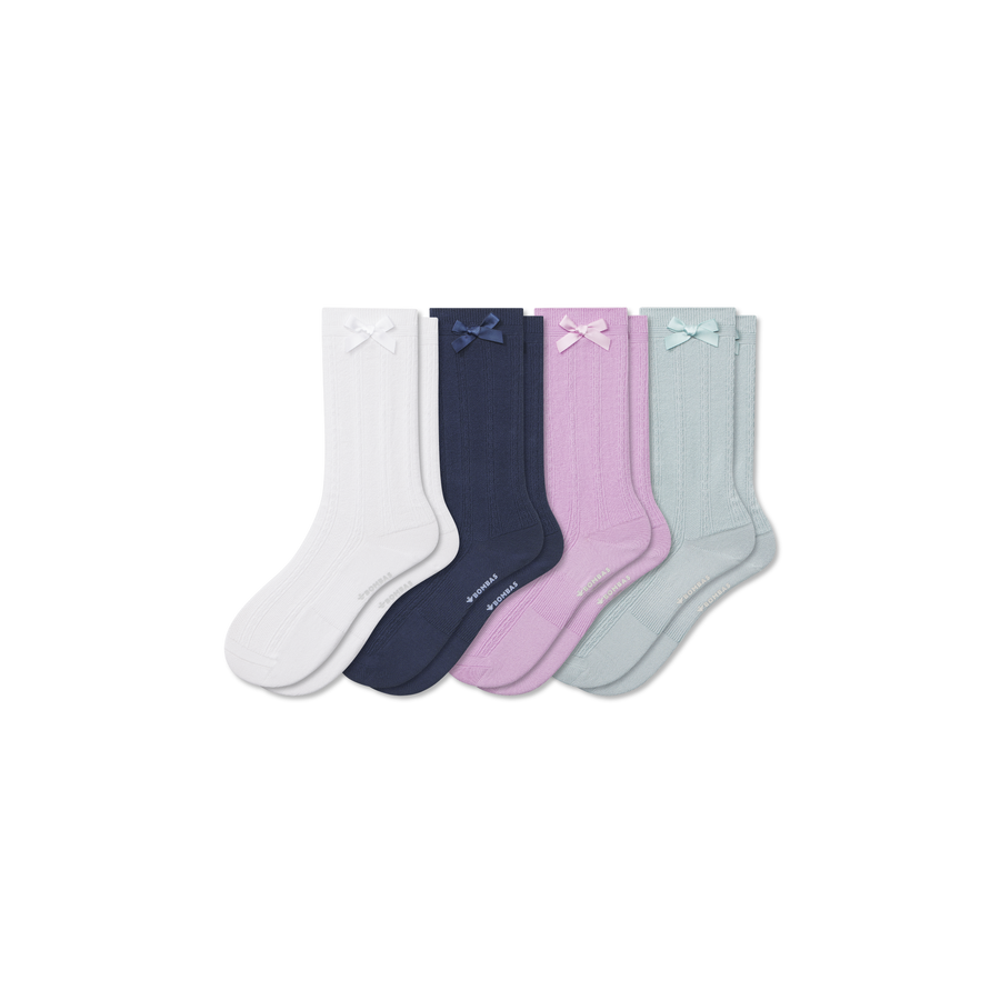 Youth Textured Bow Calf Sock 4-Pack - Everyday Recovery Comfort