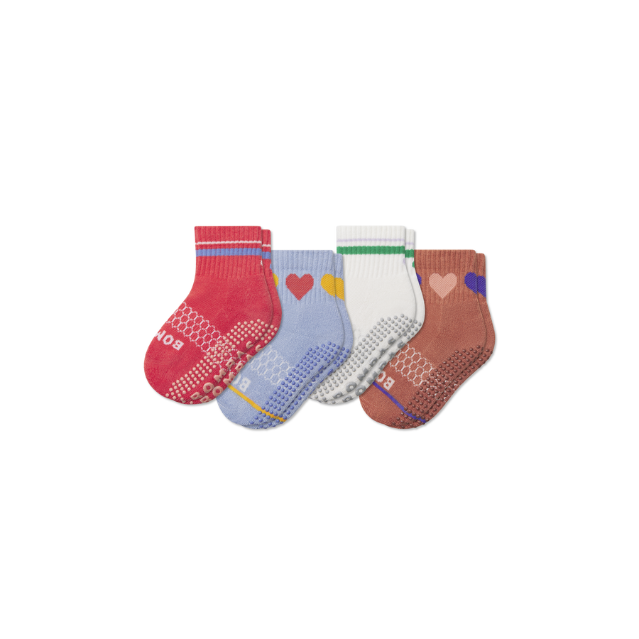 Toddler Hearts Gripper Calf Sock 4-Pack - Smooth Ankle Move