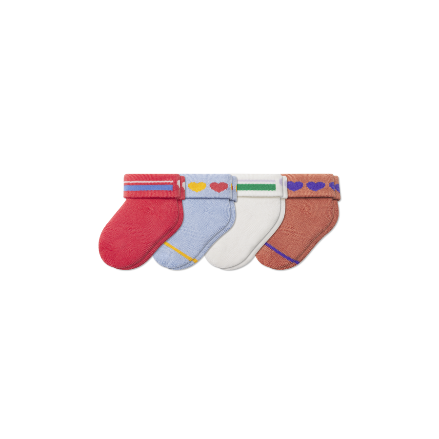 Baby Hearts Sock 4-Pack (0-6 Months) - Modern No Show Cushion