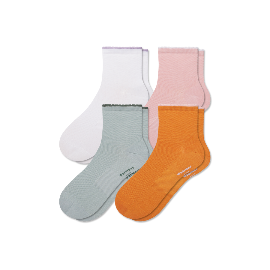 Women’s Scallop Cuff Quarter Sock 4-Pack - Smooth Low Cut Cushion