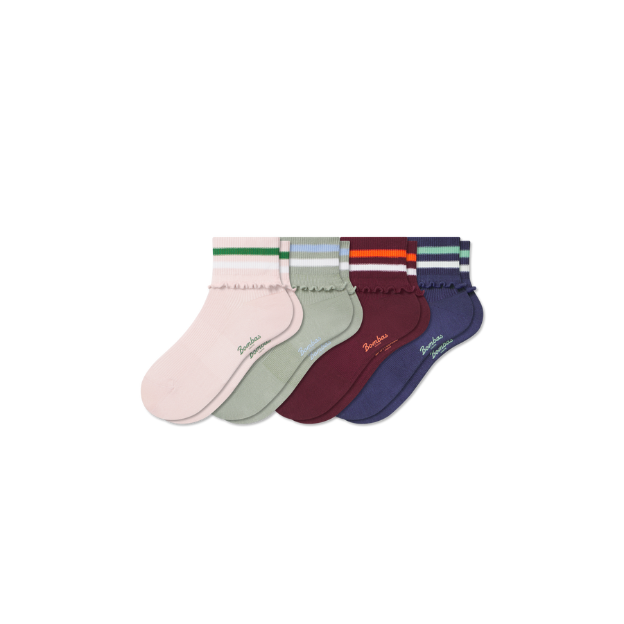 Youth Foldover Ruffle Quarter Sock 4-Pack - Daily Recovery Fit