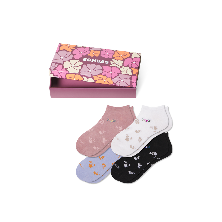 Women's Floral Lightweight Ankle Sock 4-Pack Gift Box - Clean Hike Pack