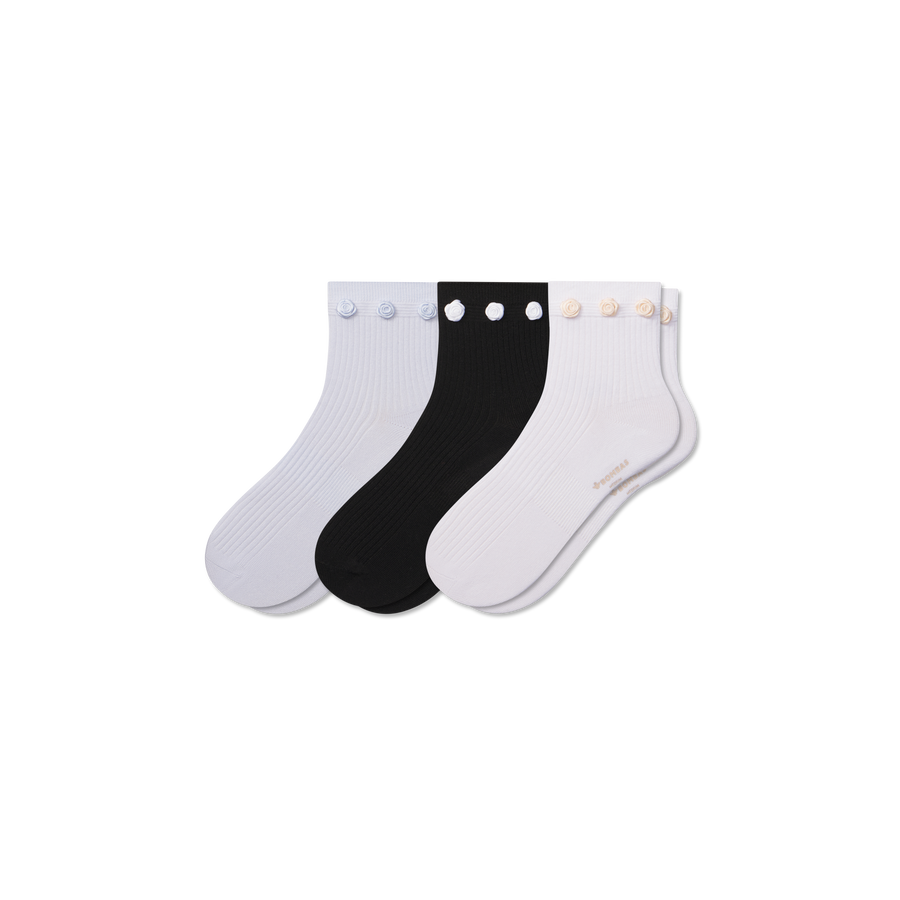 Women's Rosette True Rib Quarter Sock 3-Pack - Comfort Recovery Fit
