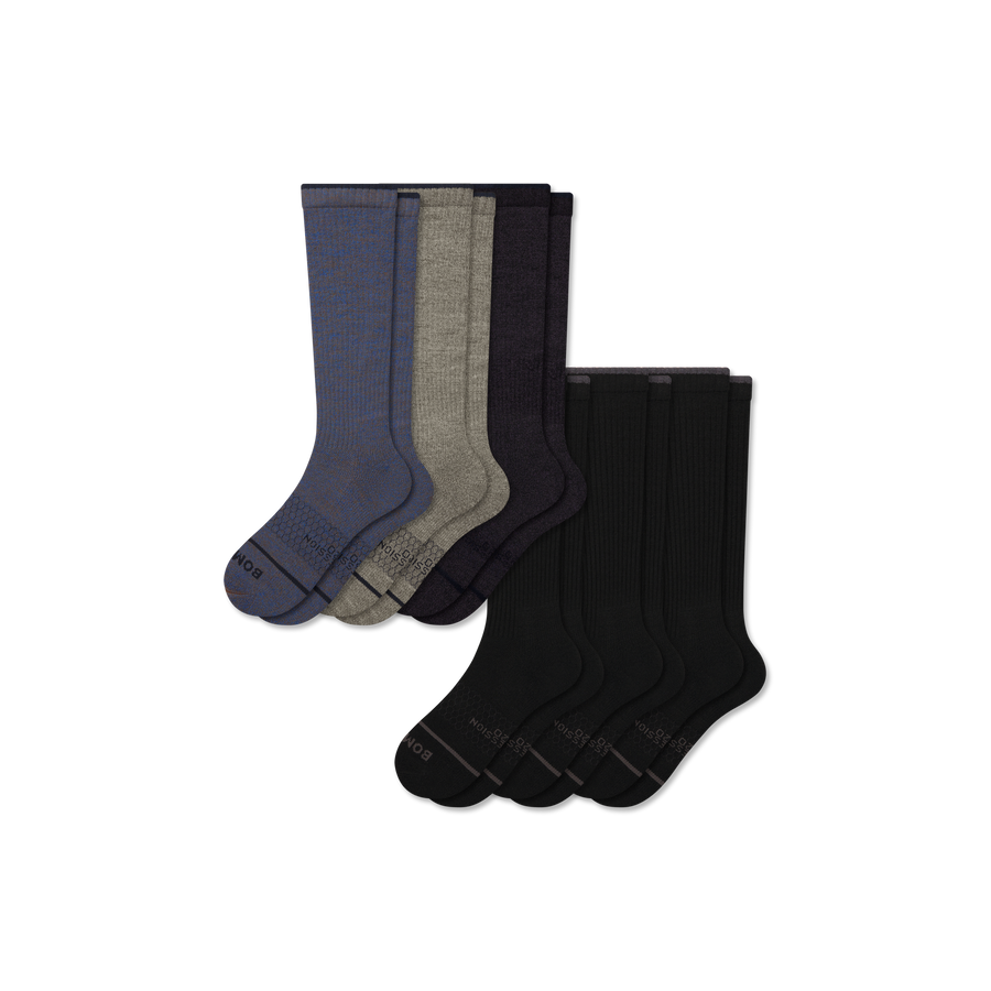 Men's Merino Wool Blend Everyday Compression Knee High Sock 6-Pack (15-20mmHg) - Daily Trail Hold