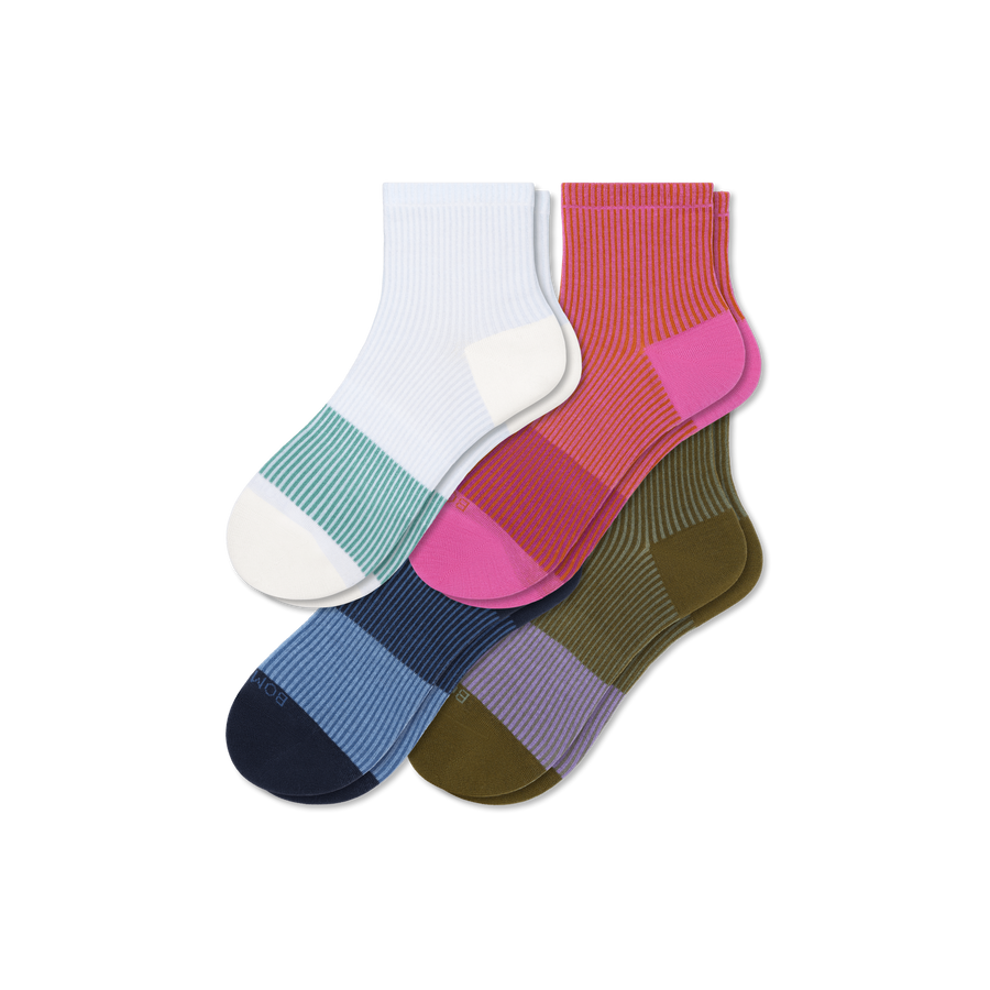 Women’s Lightweight Stripe Quarter Sock 4-Pack - Smooth Trail Comfort