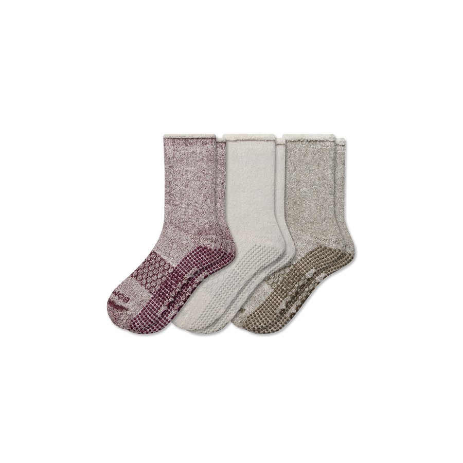 Women’s Roll-Top Merino Blend Gripper House Sock 3-Pack - Steady Lounge Move
