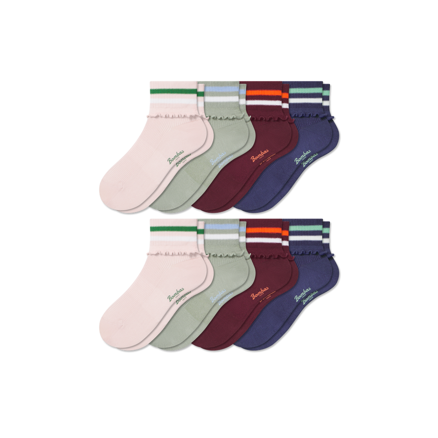 Youth Foldover Ruffle Quarter Sock 8-Pack - Active Home Comfort