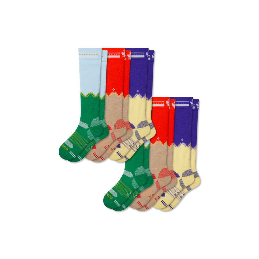 Youth Full-Cushion Merino Wool Blend Ski & Snowboard Sock 6-Pack - Trail Weekend Fit