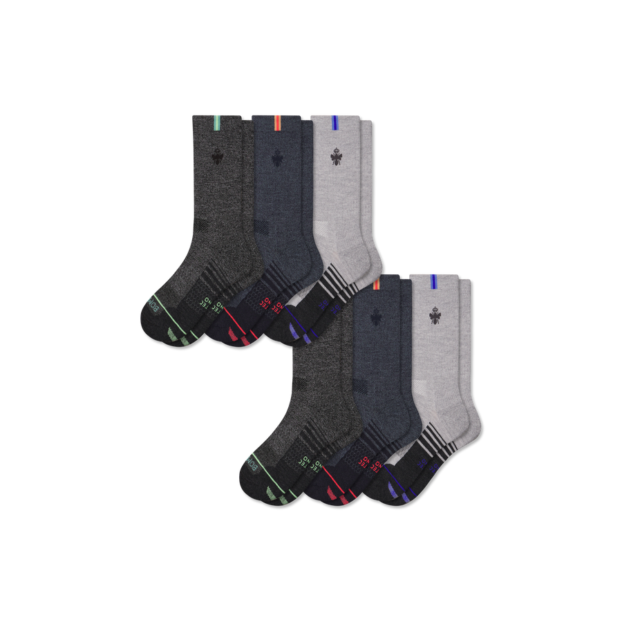 Men's Merino Wool Blend Run Calf Sock 6-Pack - Trail Weekend Pair