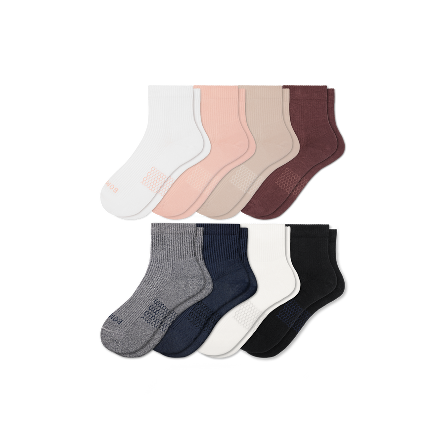 Women's Modern Rib Quarter Sock 8-Pack - Cushion Home Wear