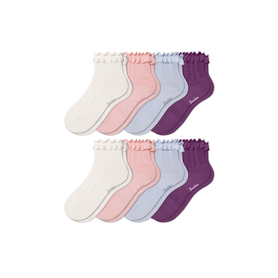 Youth Ruffle Rib Quarter Sock 8-Pack - Comfort Shift Step