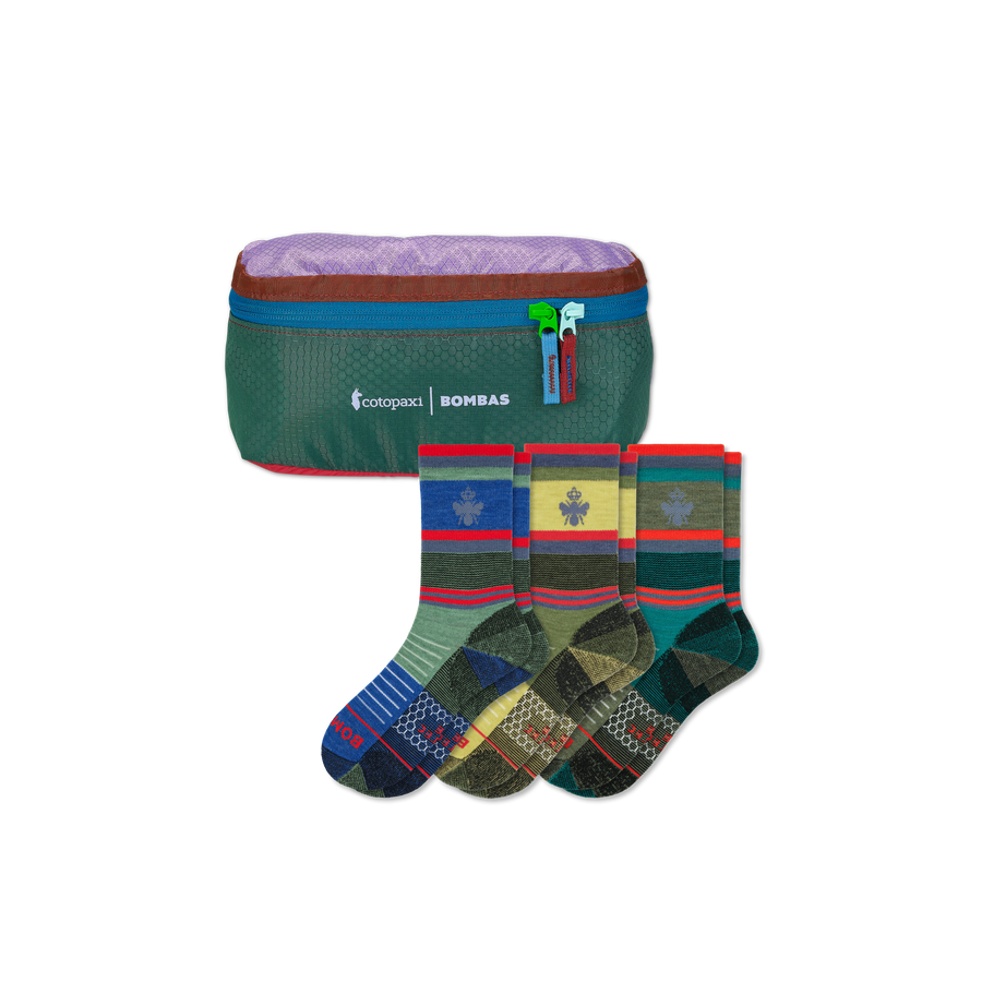 Cotopaxi x Bombas Merino Wool Blend Hiking Calf Sock 3-Pack & Fanny Pack - Outdoor Packing Storage