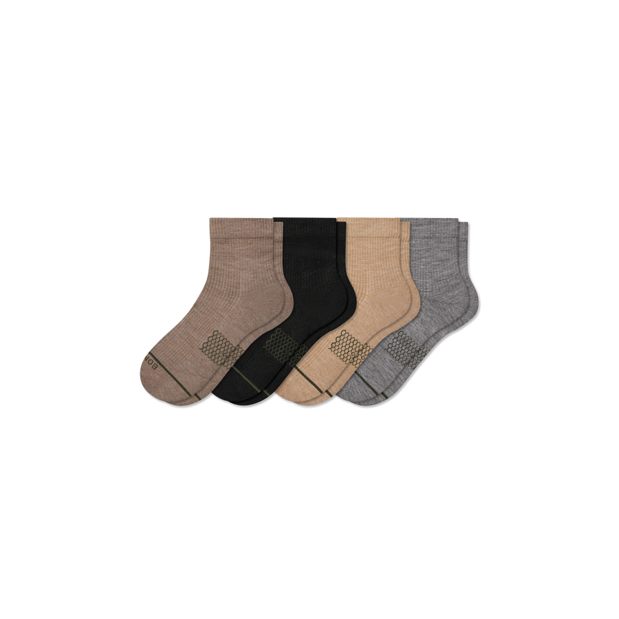 Men's Merino Wool Blend Modern Rib Quarter Sock 4-Pack - Easy School Fit
