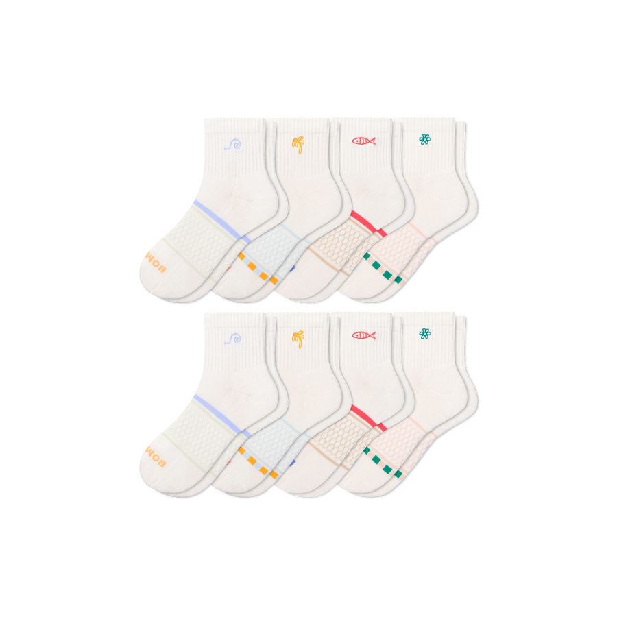Women's Beach Day Embroidered Quarter Sock 8-Pack - Breathable Hike Support
