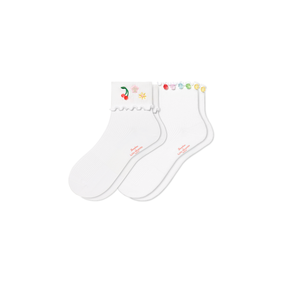 Bombas x Susan Alexandra Embellished Ruffle Rib Quarter Sock 2-Pack - Modern Support