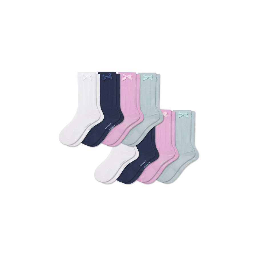 Youth Textured Bow Calf Sock 8-Pack - Breathable Home Rotation